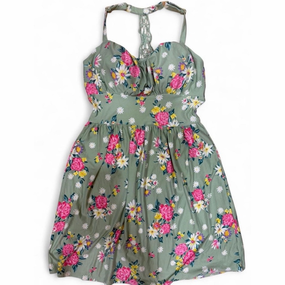 Green floral mini dress